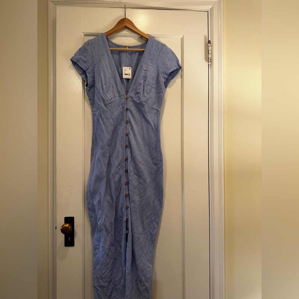 NWT Free People Blue Button-Down Dress size L - Picture 1 of 4